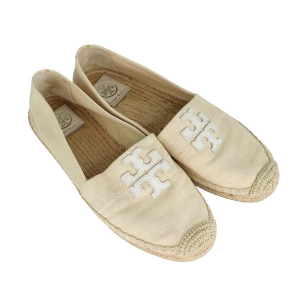 Tory Burch Weston Espadrille Flats Size 8.5 Cream Beige Natural Logo Flats - Picture 10 of 10